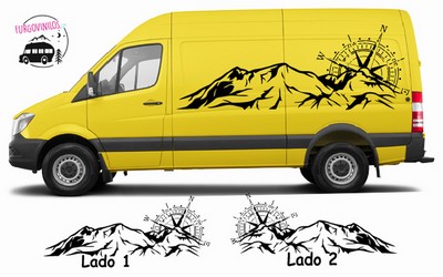 carpintero Compatible con salir Pegatinas para furgonetas amarillas en vinilos montañas brujúla, vinilos  personalizables para tu furgo o autocaravana.